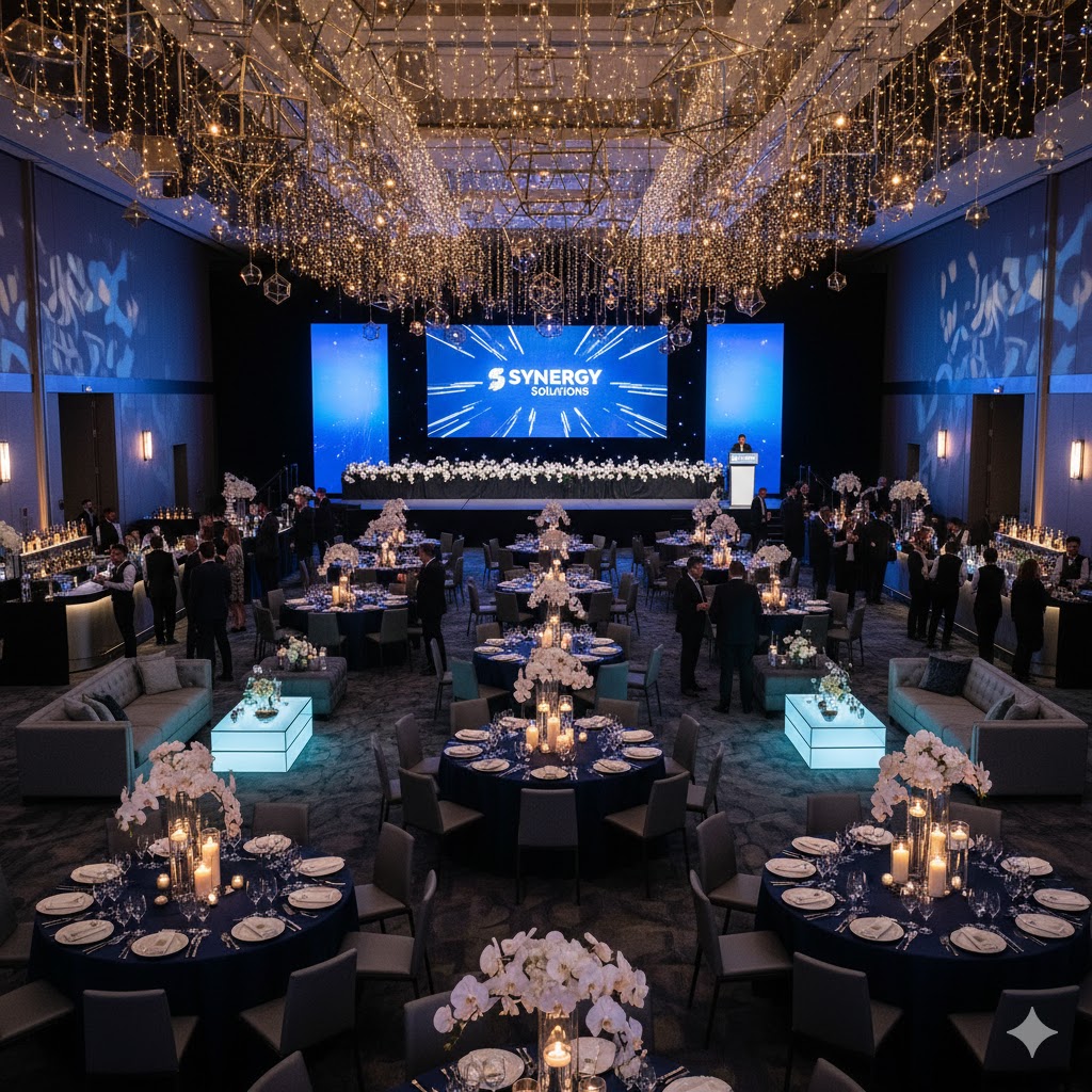 Networking lounge with ambient lighting