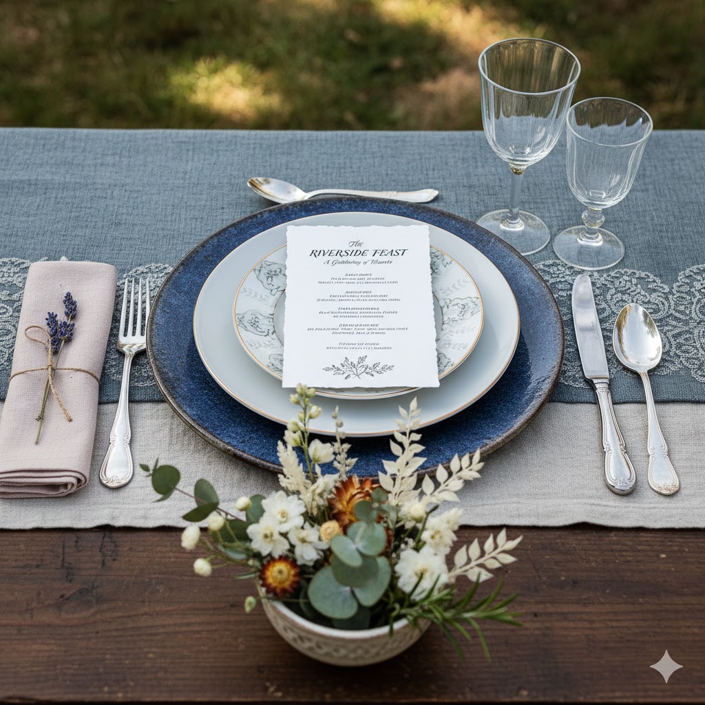 Styled dining table with modern place settings